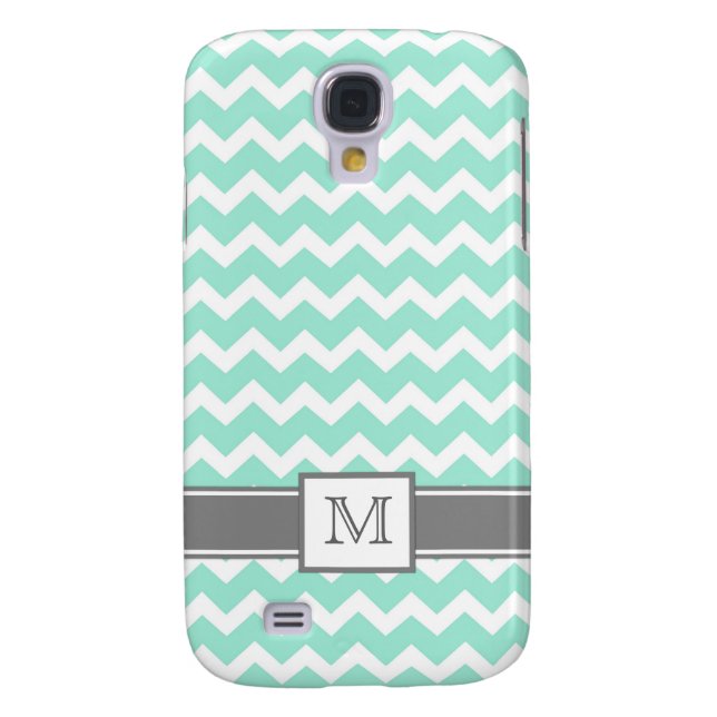 Samsung Custom Monogram Grey Aqua Chevrons Case-Mate Samsung Galaxy Case (Back)