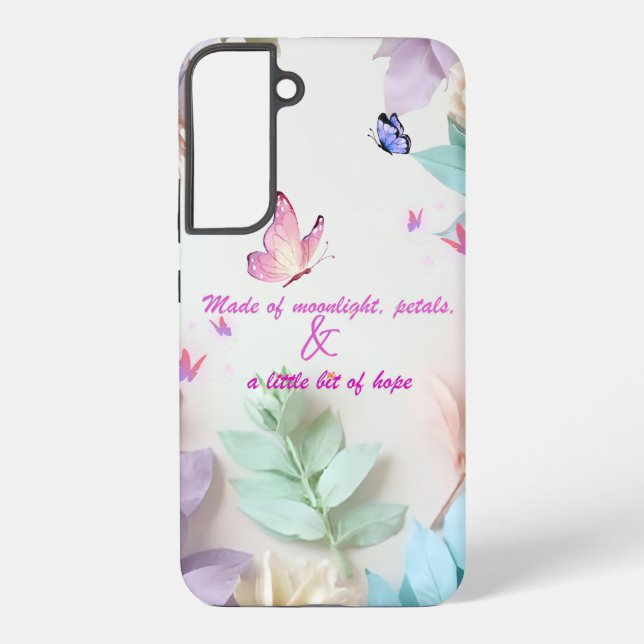 Samsung Galaxy Pastel Floral Citation Coque papillon (Verso)