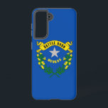 Samsung Galaxy S21 Case Flag of Nevada<br><div class="desc">Transform your Samsung Galaxy S21 into a symbol of Nevada pride with our exclusive phone cover featuring the state flag! Crafted with meticulous attention to detail, this cover proudly showcases the key elements of the Nevada flag. It features a dark blue field with a silver star in the upper left...</div>