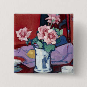 Samuel John Peploe Pink Roses, Chinese Vase 2 Inch Square Button