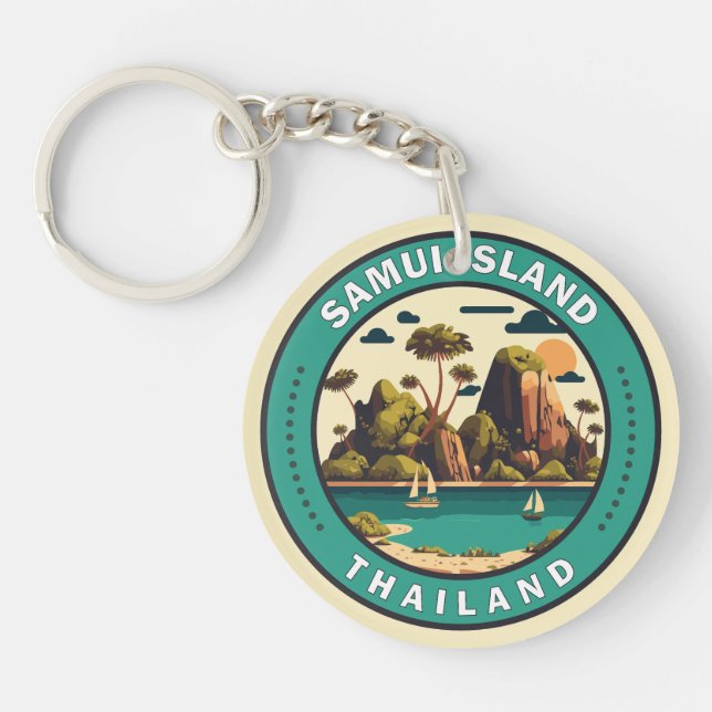 Samui Island Thailand Travel Art Badge Keychain (Front)