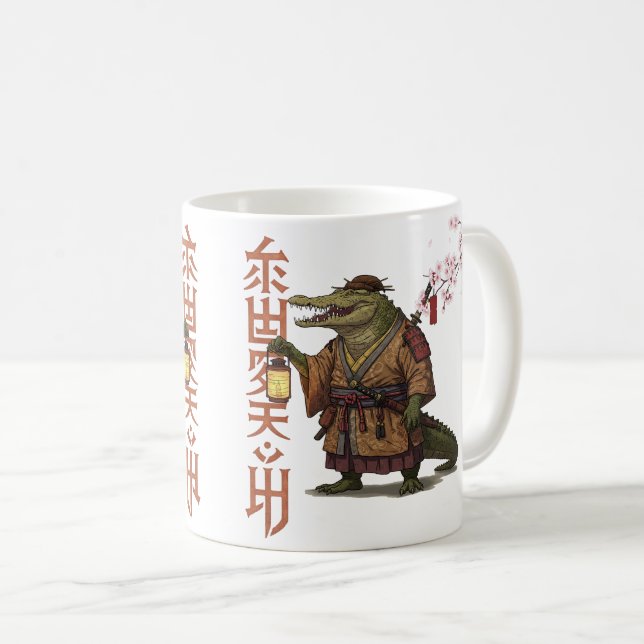 Samurai Alligator Mug – Fantasy Japanese Crocodile (Front Right)