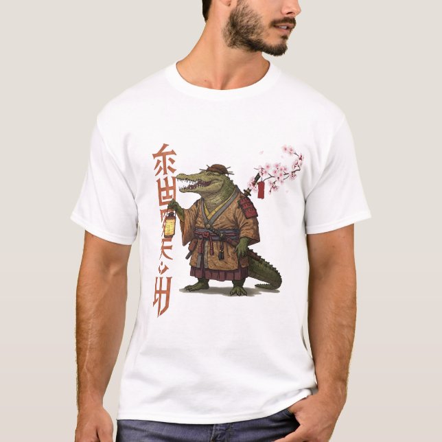 Samurai Alligator T-Shirt – Fantasy Reptile Warrio (Front)