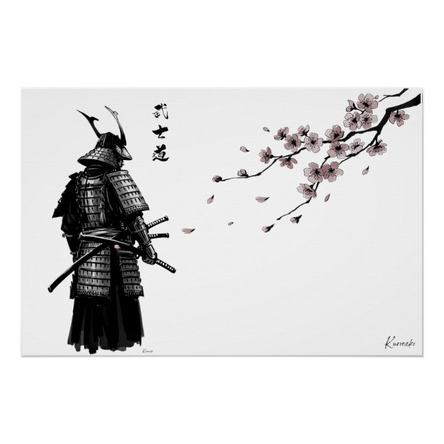 Samurai and Sakura Art Print – Japanese Wall Poste (Front)