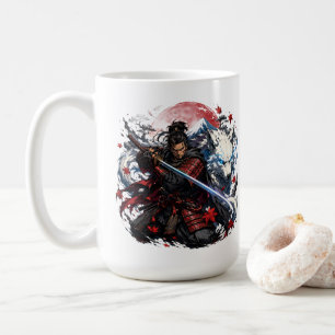 Samurai and White Wolf Mug Japanese Warrior Fant