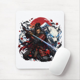 Samurai and White Wolf Mug | Japanese Warrior Fant Mouse Pad