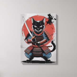 Samurai Armour Warrior Cat Poster, Black Cat Wall  Canvas Print