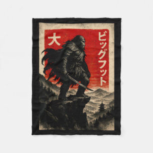 Samurai Bigfoot Graphic Tee Japanese Vintage  Fleece Blanket