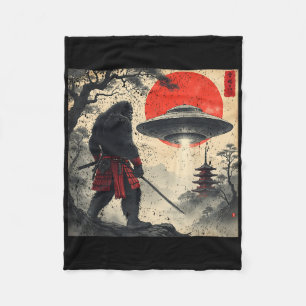 Samurai Bigfoot Japanese Ufo Vintage Graphic Ukiyo Fleece Blanket