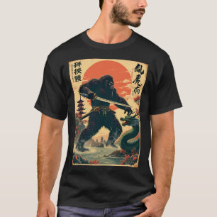 Samurai Bigfoot vs. Dragon – Mythical Showdown Art T-Shirt