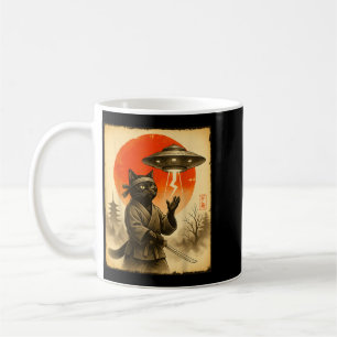 Samurai Black Cat Alien Ufo Japanese Warrior Cat Coffee Mug