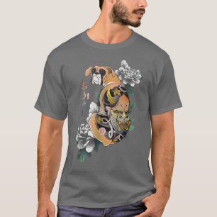 Samurai Boer Dog Ukiyoe Flowers Japanese Warrior L T-Shirt
