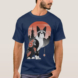 Samurai Boston Terrier Ukiyo-e Japanese Warrior Lo T-Shirt