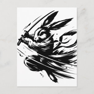 Samurai Bunny Black Ink Warrior Rabbit Holiday Postcard