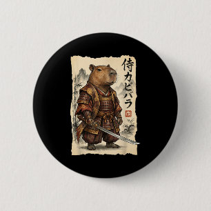 Samurai Capybara Japanese Art Vintage Graphic Funn 2 Inch Round Button