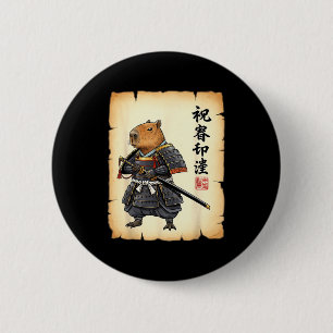 Samurai Capybara Japanese Art Vintage Graphic Funn 2 Inch Round Button