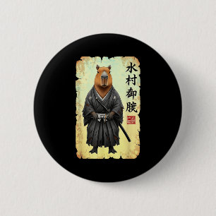 Samurai Capybara Japanese Art Vintage Graphic Funn 2 Inch Round Button