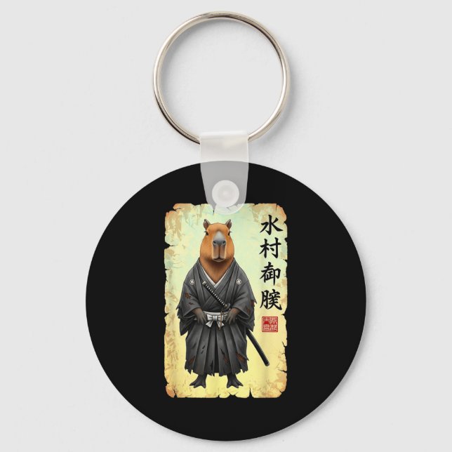 Samurai Capybara Japanese Art Vintage Graphic Funn Keychain (Front)