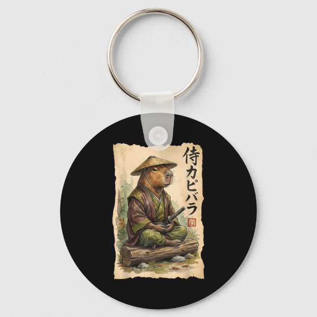 Samurai Capybara Japanese Art Vintage Graphic Funn Keychain (Front)