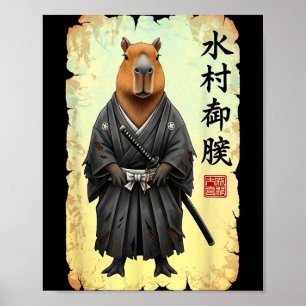 Samurai Capybara Japanese Art Vintage Graphic Funn Poster