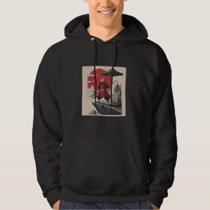 Samurai Cat Alien UFO Design Retro Japanese Warrio Hoodie