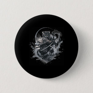 Samurai Cat Anime Japanese Ninja Warrior Aesthetic 2 Inch Round Button