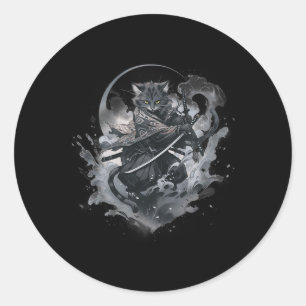 Samurai Cat Anime Japanese Ninja Warrior Aesthetic Classic Round Sticker