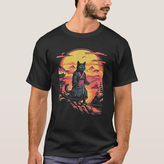 Samurai Cat Bushido Japanese Aesthetic Style T-Shirt (Front)