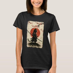 Samurai Cat Bushido Vintage Ukiyo E Japanese Graph T-Shirt