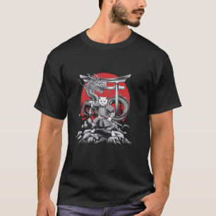 Samurai Cat Graphic Vintage Ukiyo-e Warrior Art T-Shirt