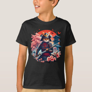 Samurai Cat Graphic Warrior Vintage Japanese Anime T-Shirt