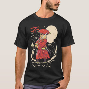 Samurai Cat Illustration  Japanese Cute Graphic T-Shirt