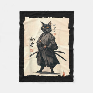 Samurai Cat Japanese Anime Cat Lover Funny For Men Fleece Blanket