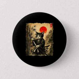 Samurai Cat Japanese Art Men Boys Funny Graphic Te 2 Inch Round Button