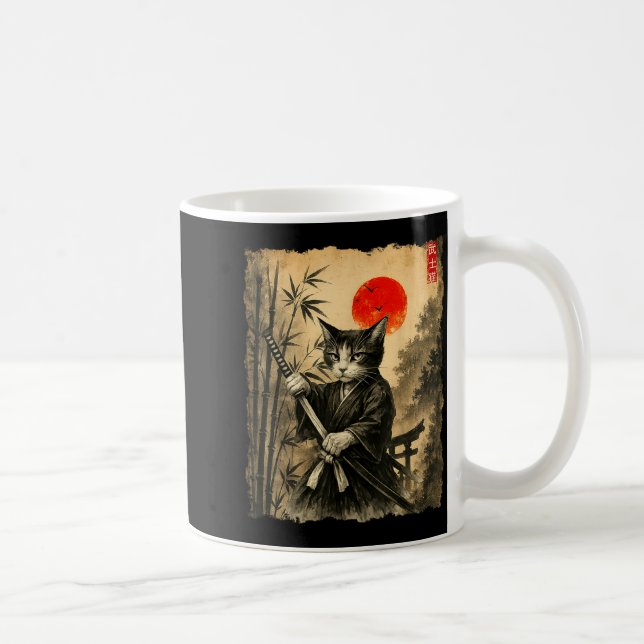 Samurai Cat Japanese Art Men Boys Funny Graphic Te Coffee Mug (Right)