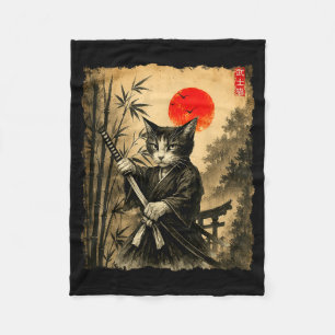 Samurai Cat Japanese Art Men Boys Funny Graphic Te Fleece Blanket