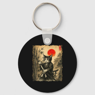 Samurai Cat Japanese Art Men Boys Funny Graphic Te Keychain