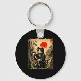 Samurai Cat Japanese Art Men Boys Funny Graphic Te Keychain