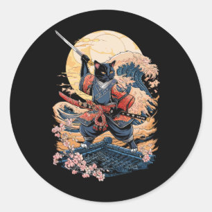 Samurai Cat Japanese Cat Anime Ninja Classic Round Sticker