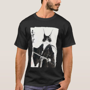 Samurai Cat Japanese Ink Art Vintage Warrior Katan T-Shirt