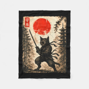 Samurai Cat Japanese Mens Boys Kids Graphic Anime  Fleece Blanket
