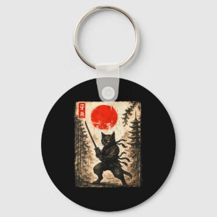 Samurai Cat Japanese Mens Boys Kids Graphic Anime Keychain
