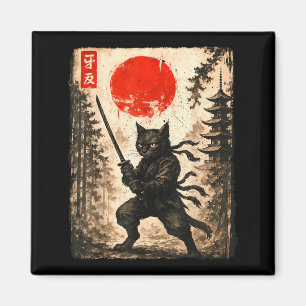 Samurai Cat Japanese Mens Boys Kids Graphic Anime  Magnet