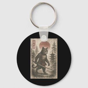 Samurai Cat Japanese Vintage Graphic Ukiyo-e Art F Keychain