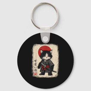 Samurai Cat Japanese Vintage Kawaii Funny Cats  Keychain