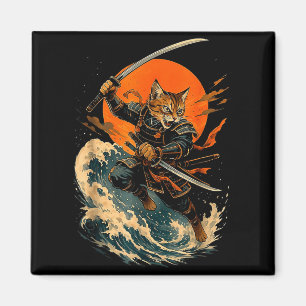 Samurai Cat Japanese Vintage Ukiyo-e Cat Anime Gif Magnet