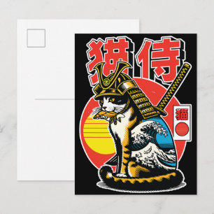 Samurai Cat Japanese Wave – Carte postale Guerrier