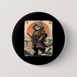 Samurai Cat Katana Full Gear Warrior Fighter Japan 2 Inch Round Button