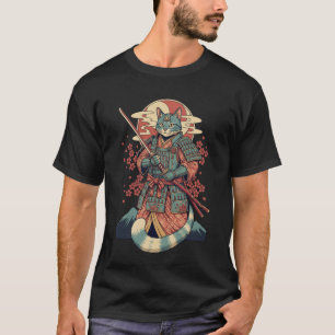 Samurai Cat Katana Japanese Anime Warrior Kids T-Shirt