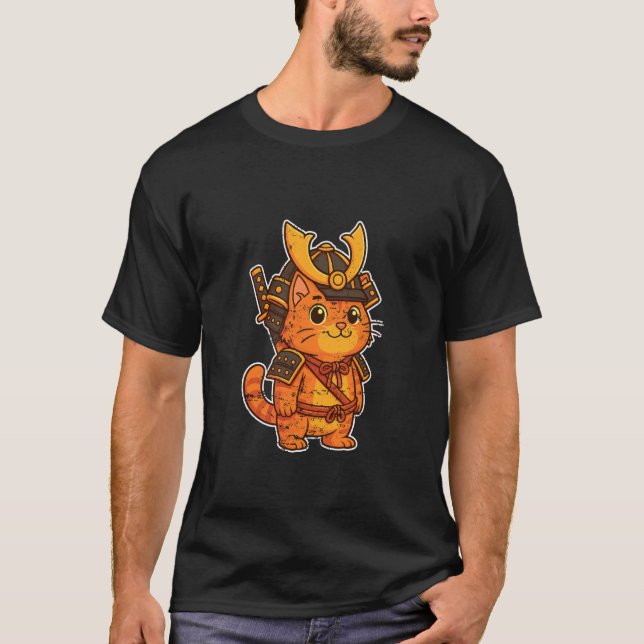 Samurai Cat Orange Armour T-Shirt (Front)